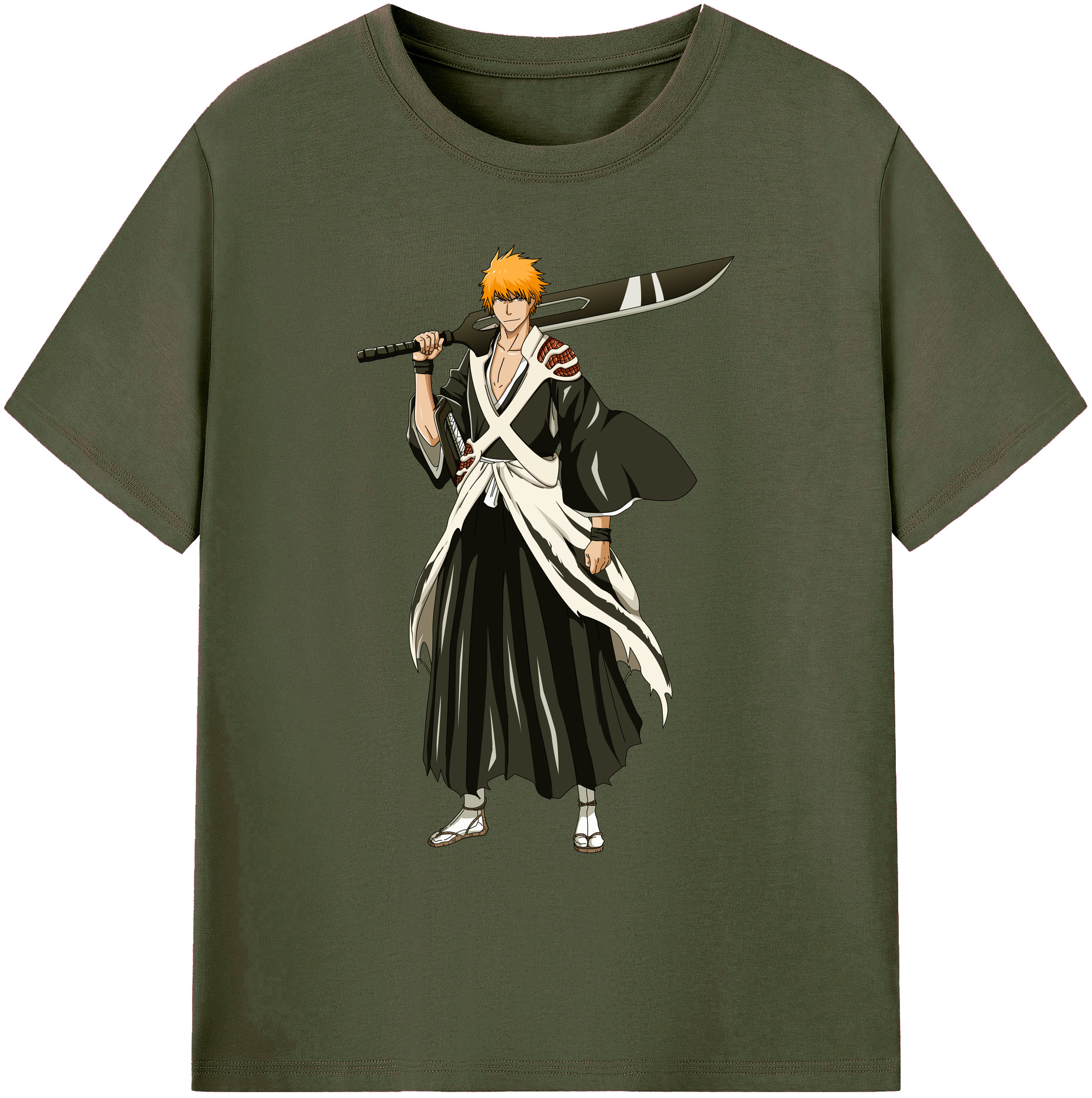 （画像用） ブリーチ 黒崎一護（くろさき いちご）BLEACH Kurosaki Ichigo 綿100％ メンズ半袖Tシャツ｜肌触りやわらか＆通気性